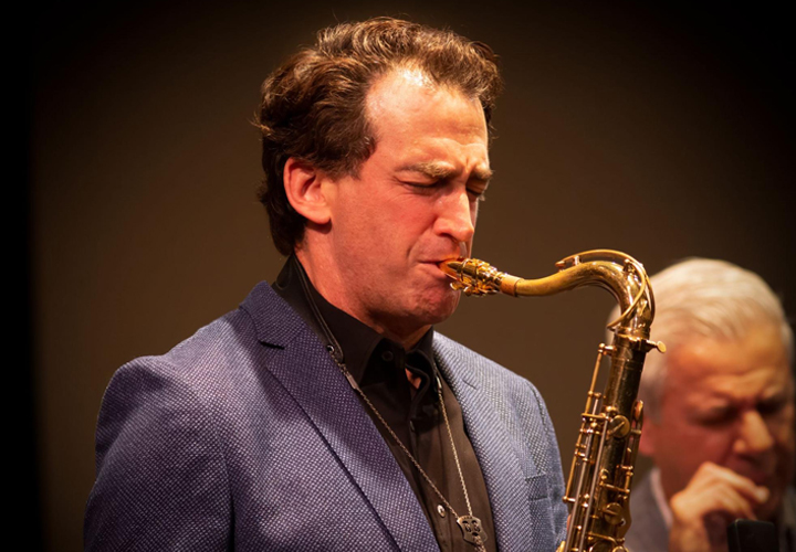 Dr. Brian Levy, SDSU’s director of Jazz Studies, brings passion and energy to the stage with a powerful saxophone performance